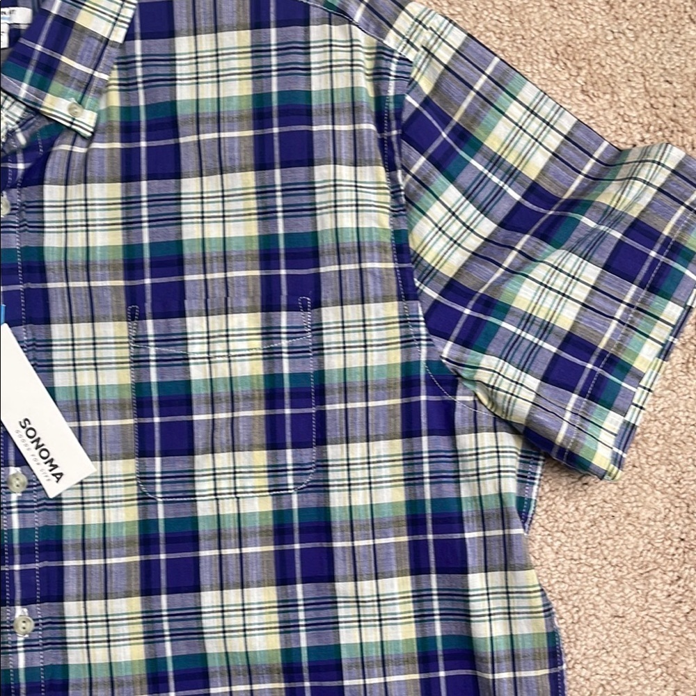 NWT Sonoma Blue and Green Casual Button Down Shirt - Picture 4 of 5